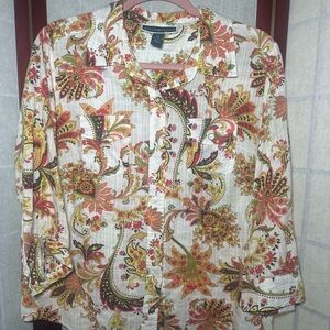 Karen Scott Paisley Print Status Play Top | Size M | Mid Length Sleeve |
